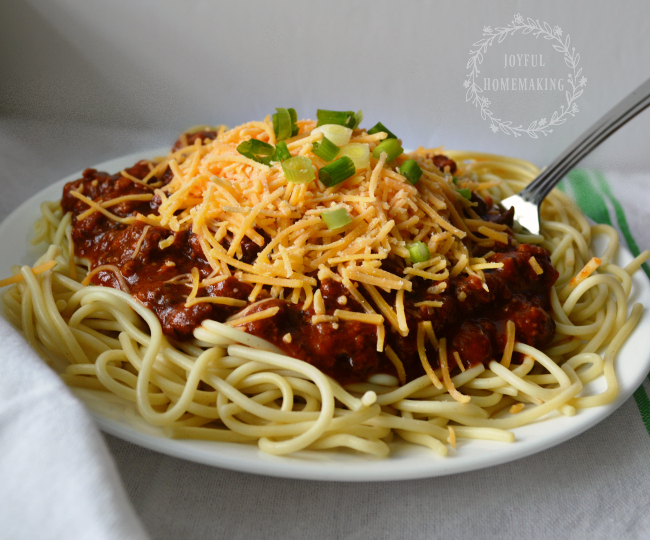 chili spaghetti, Chili Spaghetti, Joyful Homemaking