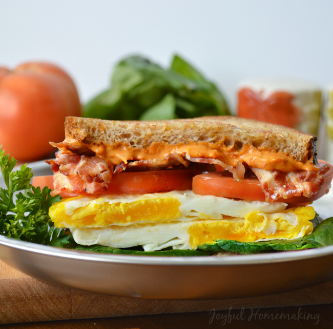 sundried tomato mayo, bacon, egg sandwich, Sundried Tomato Mayo, Bacon &#038; Egg Sandwich, Joyful Homemaking
