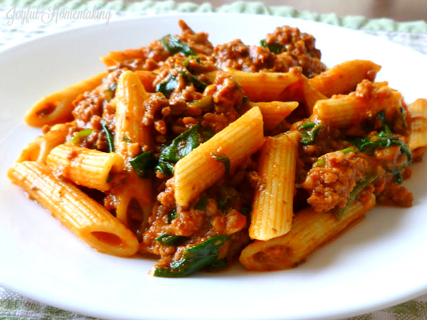 beef and spinach pasta, Beef and Spinach Pasta, Joyful Homemaking
