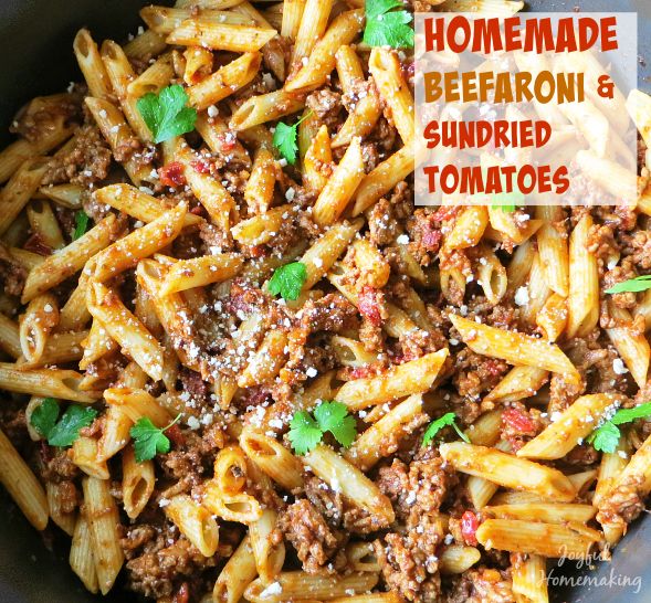 beefaroni with sundried tomatoes, Beefaroni with Sundried Tomatoes, Joyful Homemaking