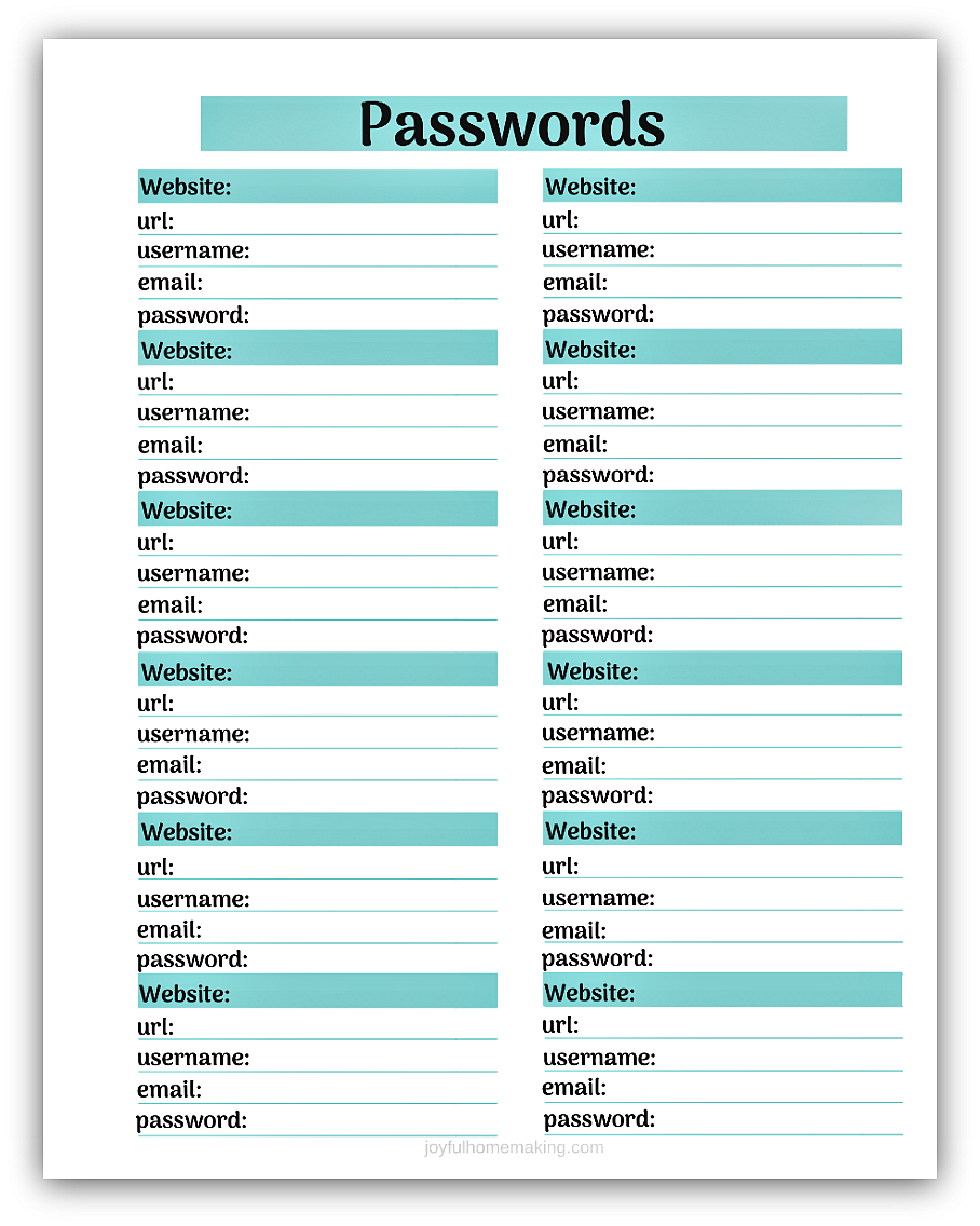 , Free Password Tracker Printable, Joyful Homemaking