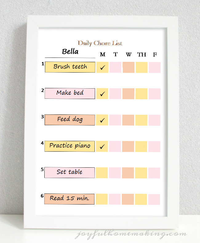 Free Printable Chore Chart For 4 Year Old