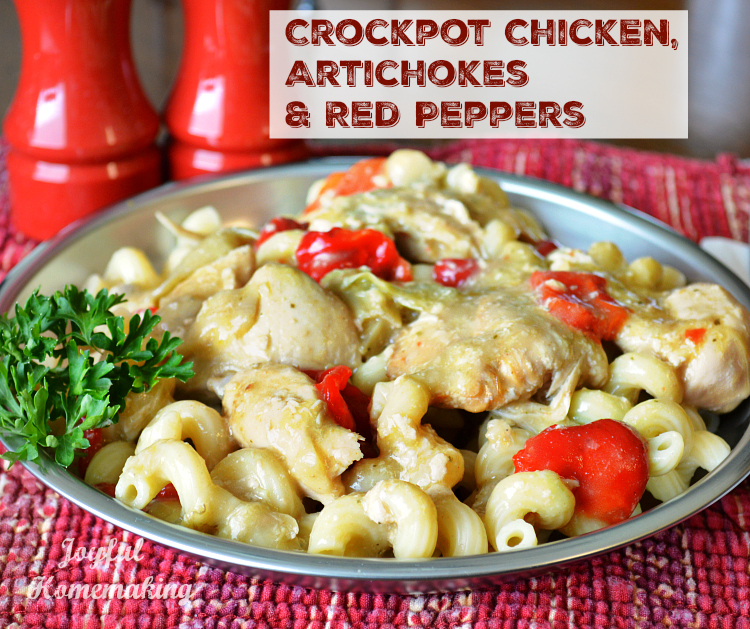 crockpot chicken artichoke red pepper pasta, Crockpot Chicken and Artichoke with Pasta, Joyful Homemaking