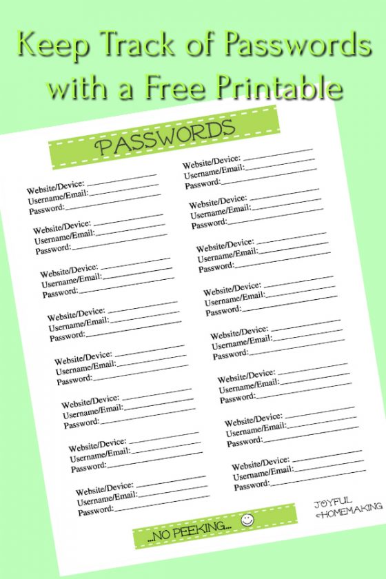 Free Passwords Printables - Joyful Homemaking