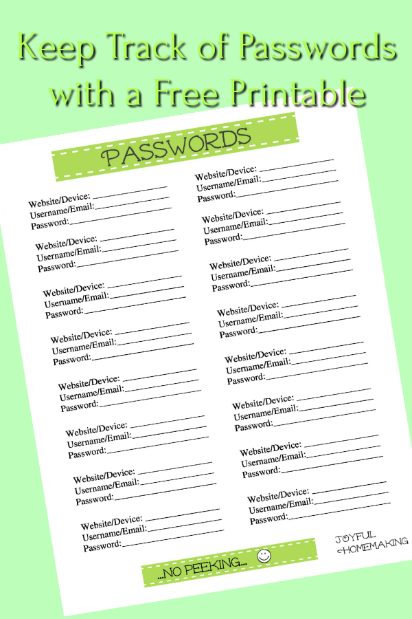 password printable, Free Passwords Printables, Joyful Homemaking