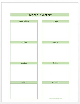 Inventory List for Freezer