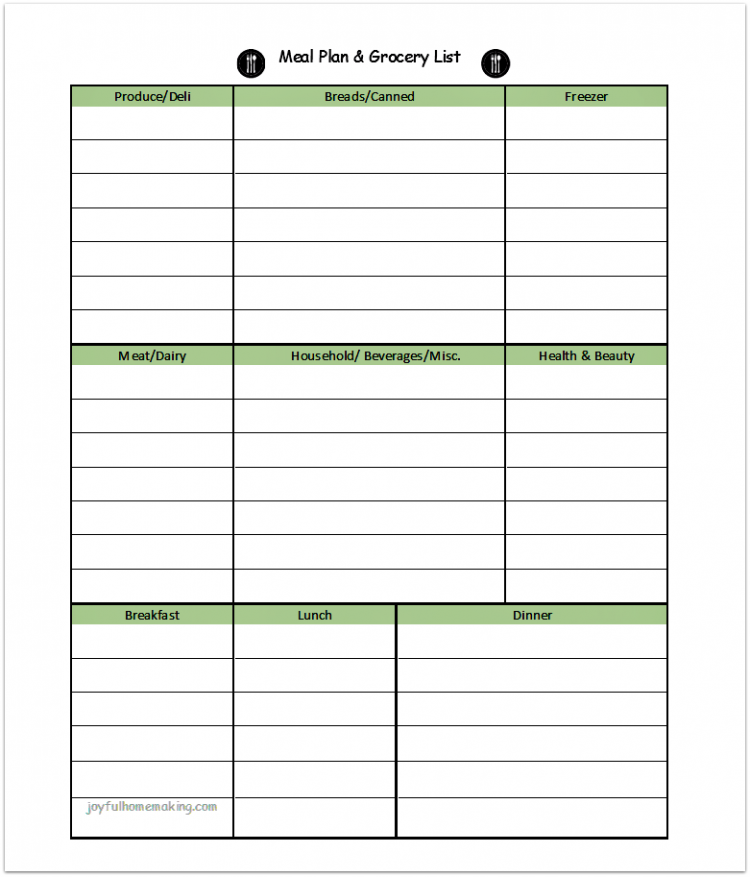 Meal Plan and Grocery List PDF, Free Printable