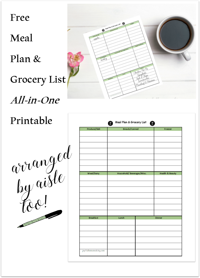 free printable meal planner and grocery list, Free Printable Menu Planner and Grocery List, Joyful Homemaking