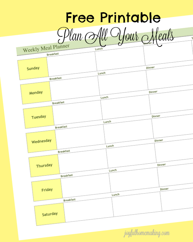 free printable menu planner, Weekly Meal Planner Printable, Joyful Homemaking