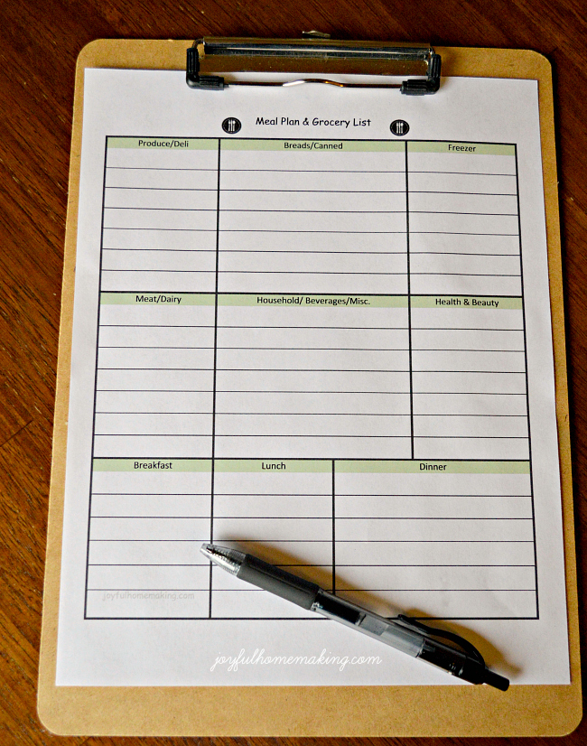 meal planner, Meal Planner for the Week, Joyful Homemaking