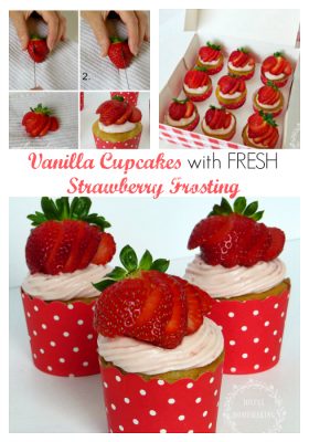 Vanilla Cupcakes with Fresh Strawberry Frosting