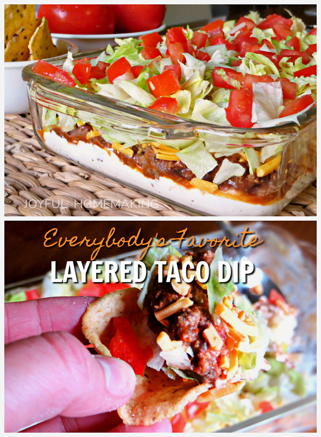 layered taco dip, Everybody&#8217;s Favorite Layered Taco Dip, Joyful Homemaking
